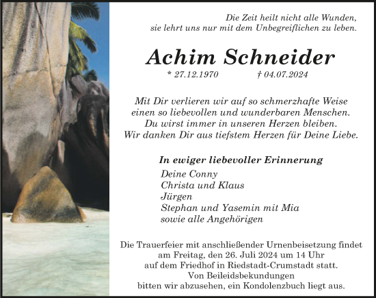 Traueranzeige von Achim Schneider von GESAMT