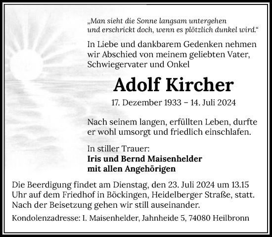 Traueranzeige von Adolf Kircher von GESAMT