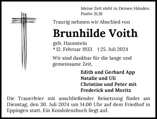 Traueranzeige von Brunhilde Voith von GESAMT