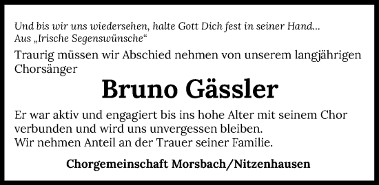 Traueranzeige von Bruno Gässler von GESAMT