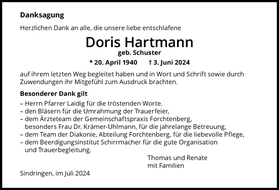 Traueranzeige von Doris Hartmann von GESAMT