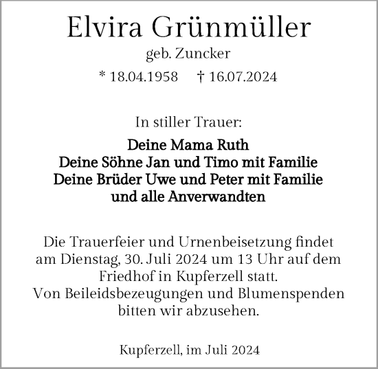 Traueranzeige von Elvira Grünmüller von GESAMT