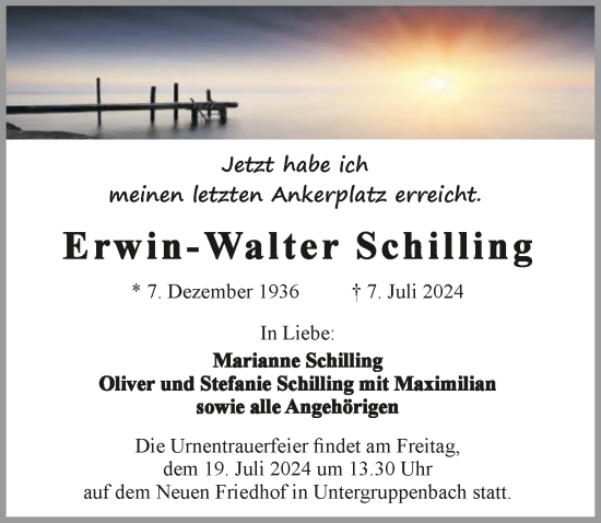Traueranzeige von Erwin-Walter Schilling von GESAMT