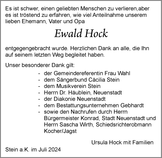 Traueranzeige von Ewald Hock von GESAMT