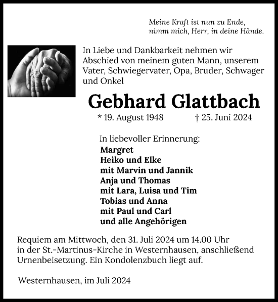 Traueranzeige von Gebhard Glattbach von GESAMT