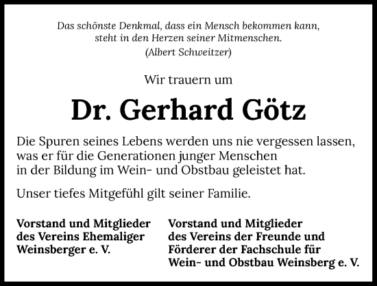 Traueranzeige von Gerhard Götz von GESAMT