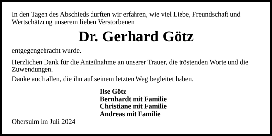 Traueranzeige von Gerhard Götz von GESAMT