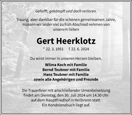 Traueranzeige von Gert Heerklotz von GESAMT