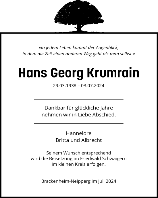 Traueranzeige von Hans Georg Krumrain von GESAMT