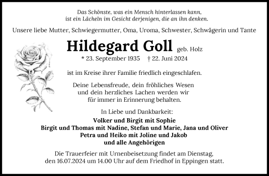 Traueranzeige von Hildegard Goll von GESAMT