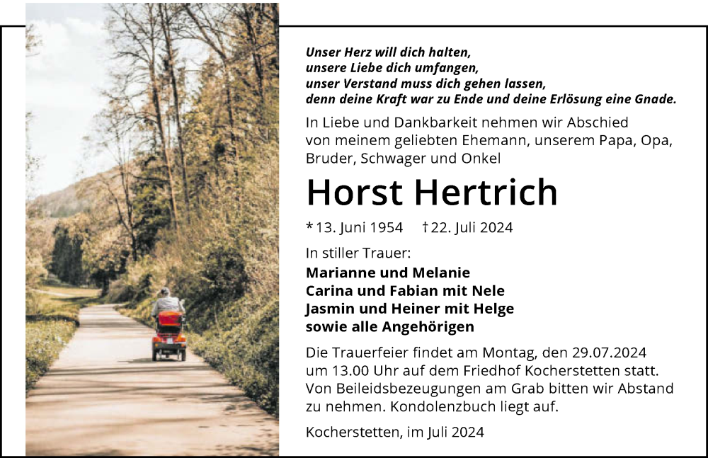  Traueranzeige für Horst Hertrich vom 25.07.2024 aus GESAMT