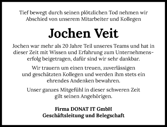 Traueranzeige von Jochen Veit von GESAMT