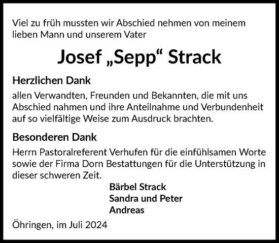 Traueranzeige von Josef  Strack von GESAMT