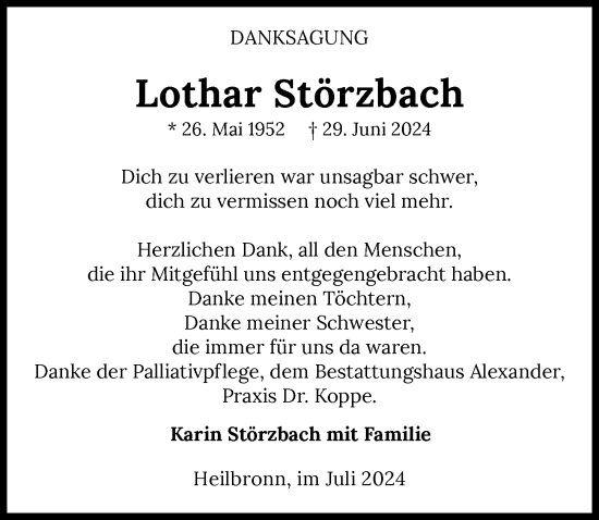 Traueranzeige von Lothar Störzbach von GESAMT