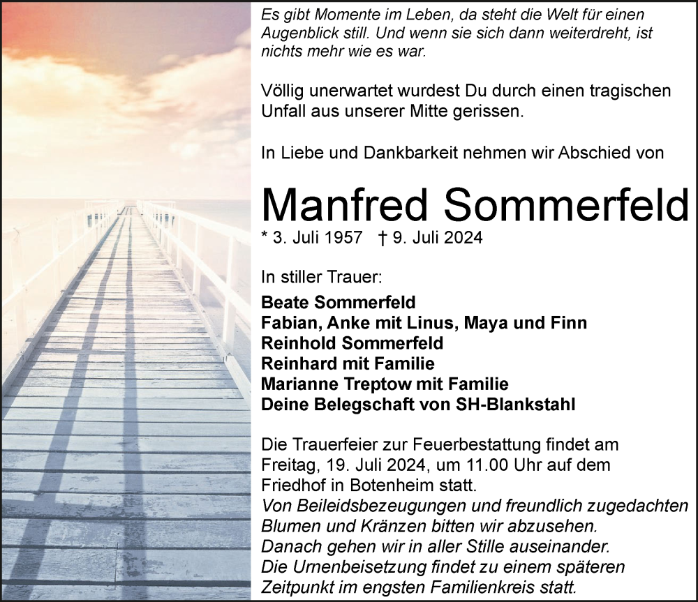  Traueranzeige für Manfred Sommerfeld vom 13.07.2024 aus GESAMT