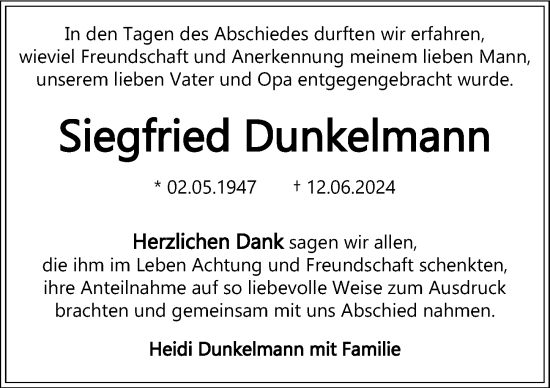 Traueranzeige von Siegfried Dunkelmann von GESAMT