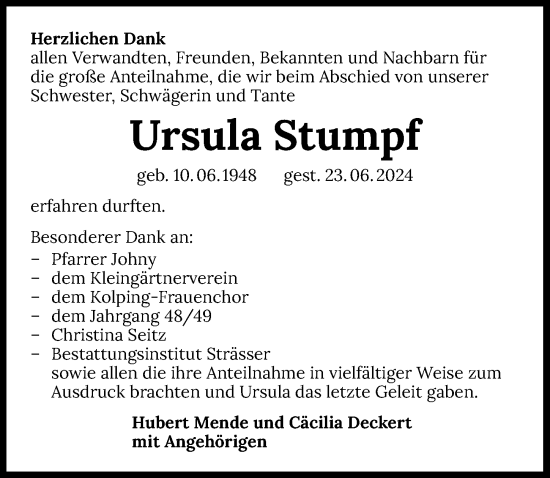 Traueranzeige von Ursula Stumpf von GESAMT