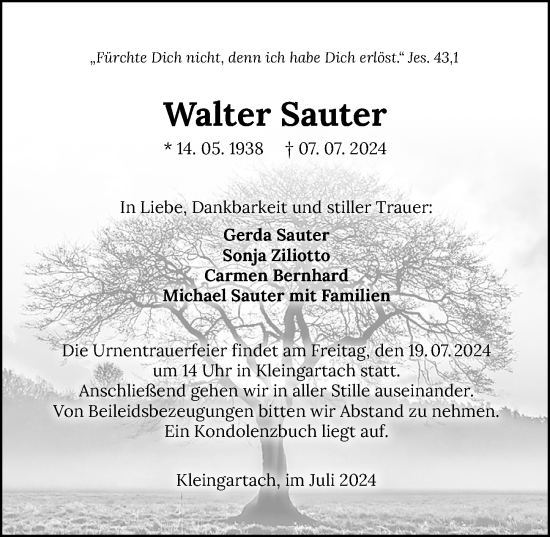 Traueranzeige von Walter Sauer von GESAMT