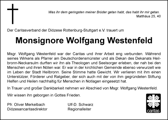 Traueranzeige von Wolfgang Westenfeld von GESAMT