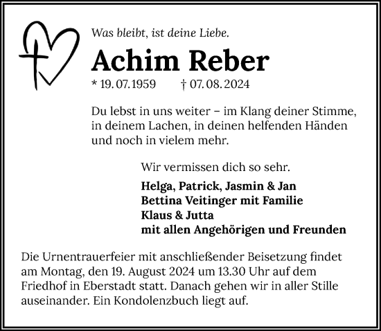 Traueranzeige von Achim Reber von GESAMT