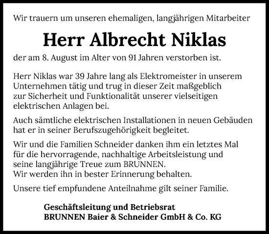 Traueranzeige von Albrecht Niklas von GESAMT