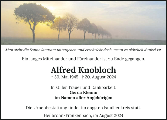 Traueranzeige von Alfred Knobloch von GESAMT