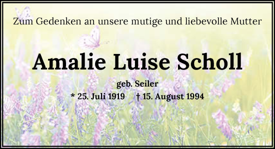 Traueranzeige von Amalie Luise Scholl von GESAMT