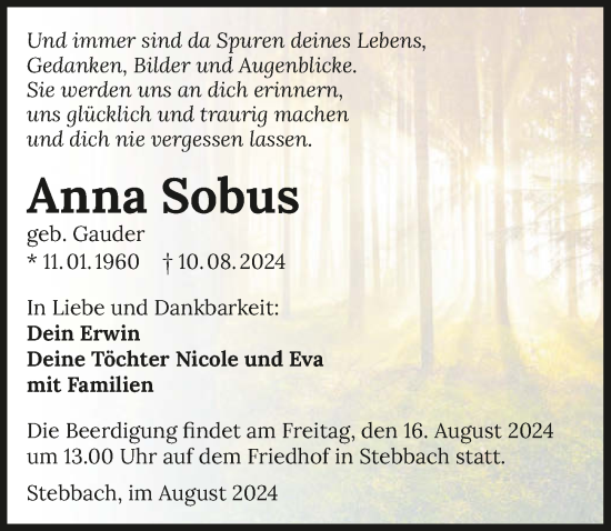 Traueranzeige von Anna Sobus von GESAMT