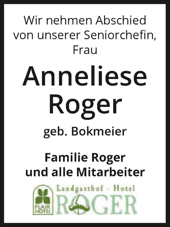 Traueranzeige von Anneliese Roger von GESAMT