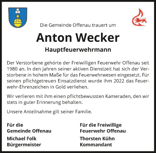 Traueranzeige von Anton Wecker von GESAMT