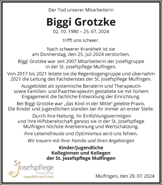 Traueranzeige von Biggi Grotzke von GESAMT