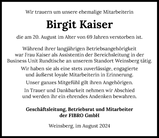 Traueranzeige von Birgit Kaiser von GESAMT