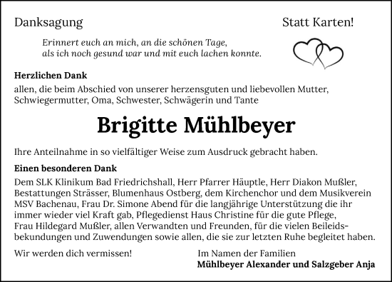 Traueranzeige von Brigitte Mühlbeyer von GESAMT