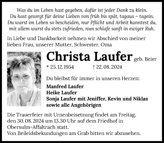 Traueranzeige von Christa Laufer von GESAMT