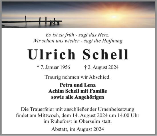 Traueranzeige von Ulrich Schell