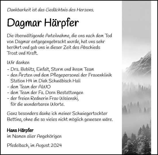 Traueranzeige von Dagmar Härpfer von GESAMT