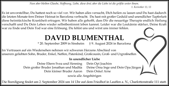 Traueranzeige von David Blumenthal von GESAMT