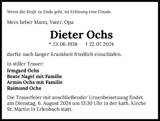 Traueranzeige von Dieter Ochs von GESAMT