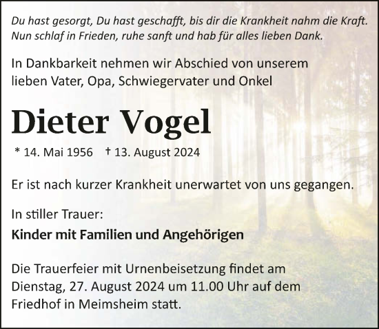 Traueranzeige von Dieter Vogel von GESAMT