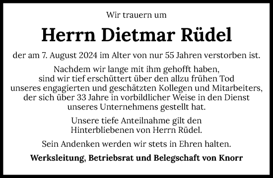 Traueranzeige von Dietmar Rüdel von GESAMT