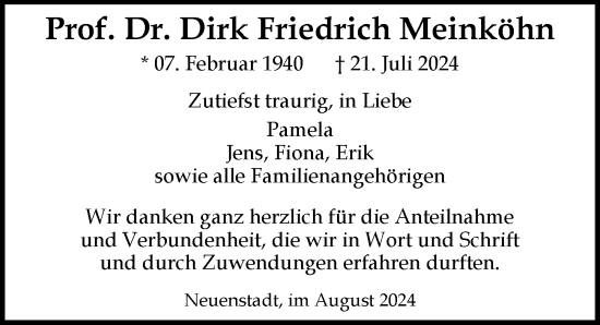 Traueranzeige von Dirk Friedrich Meinköhn von GESAMT