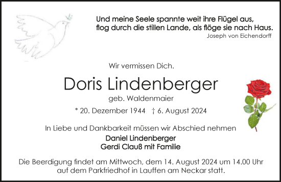 Traueranzeige von Doris Lindenberger von GESAMT