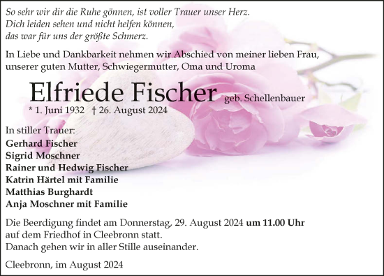 Traueranzeige von Elfriede Fischer von GESAMT