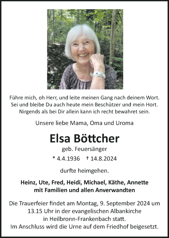 Traueranzeige von Elsa Böttcher von GESAMT