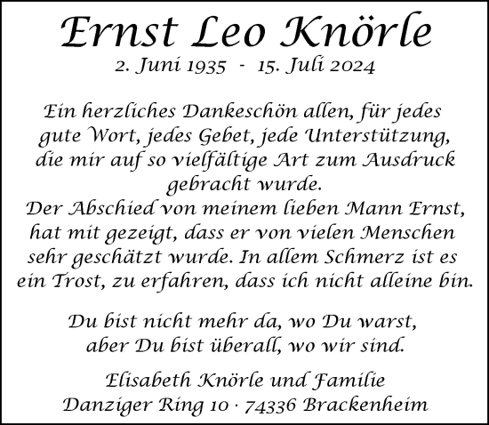 Traueranzeige von Ernst Leo Knörle von GESAMT