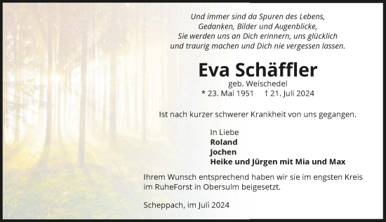 Traueranzeige von Eva Schäffler von GESAMT