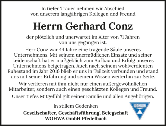 Traueranzeige von Gerhard Conz von GESAMT