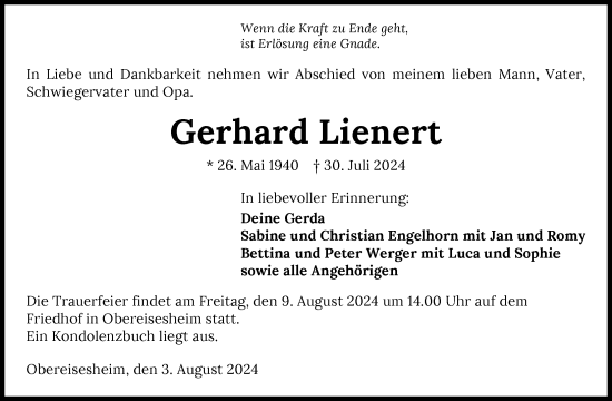 Traueranzeige von Gerhard Lienert von GESAMT