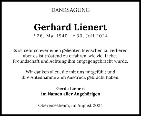 Traueranzeige von Gerhard Lienert von GESAMT