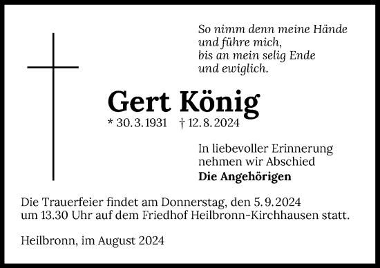 Traueranzeige von Gert König von GESAMT